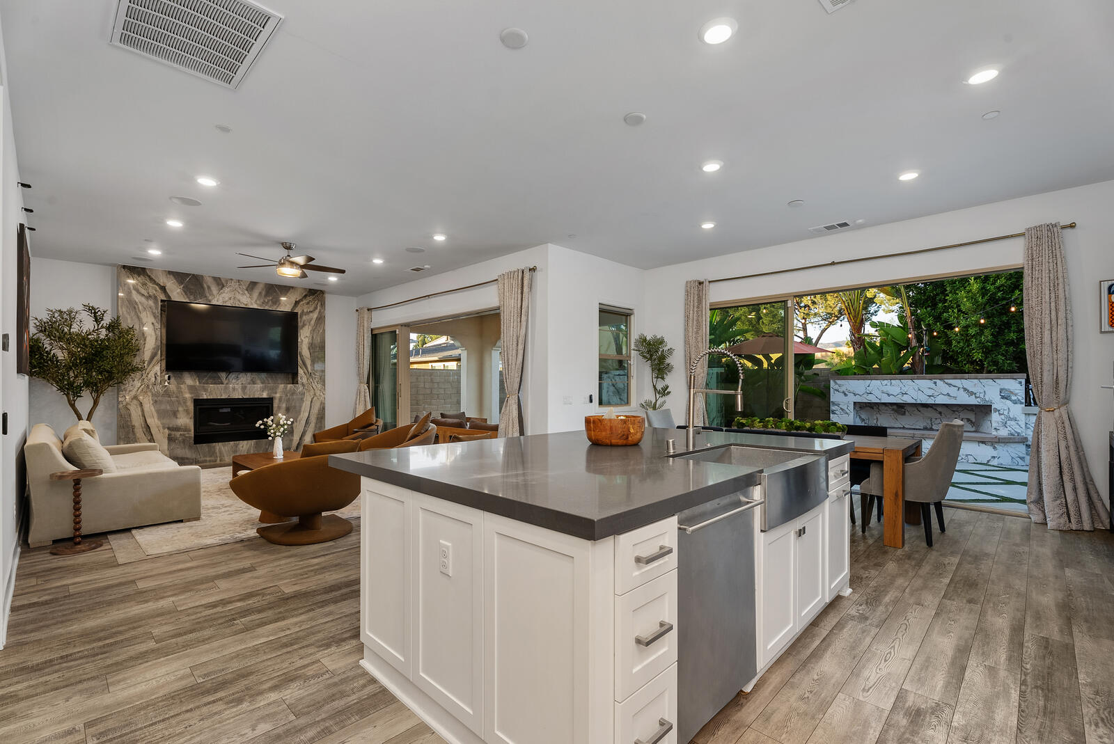 Great room opening to the backyard